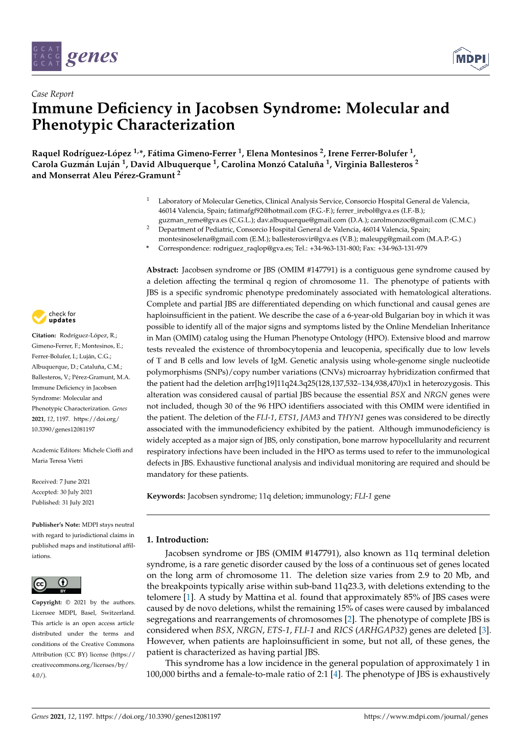 Immune Deficiency in Jacobsen Syndrome: Molecular And