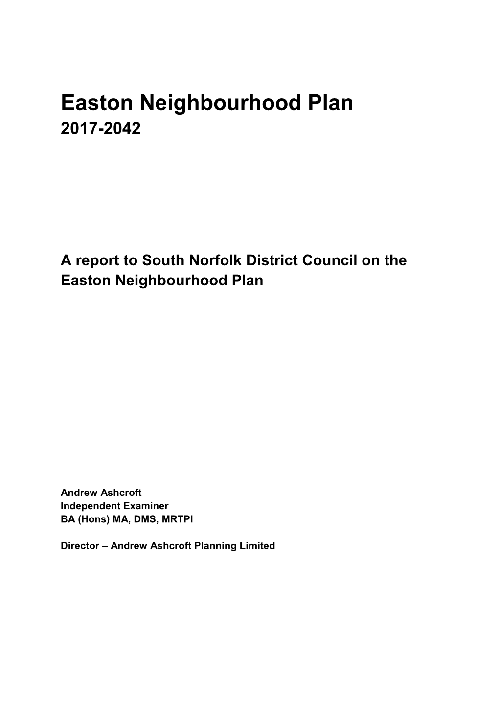 Easton Neighbourhood Plan Examiners Report