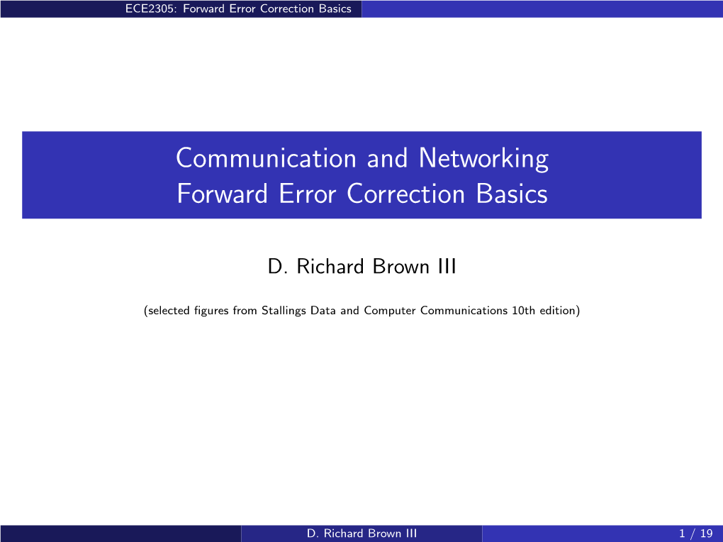 Communication and Networking Forward Error Correction Basics