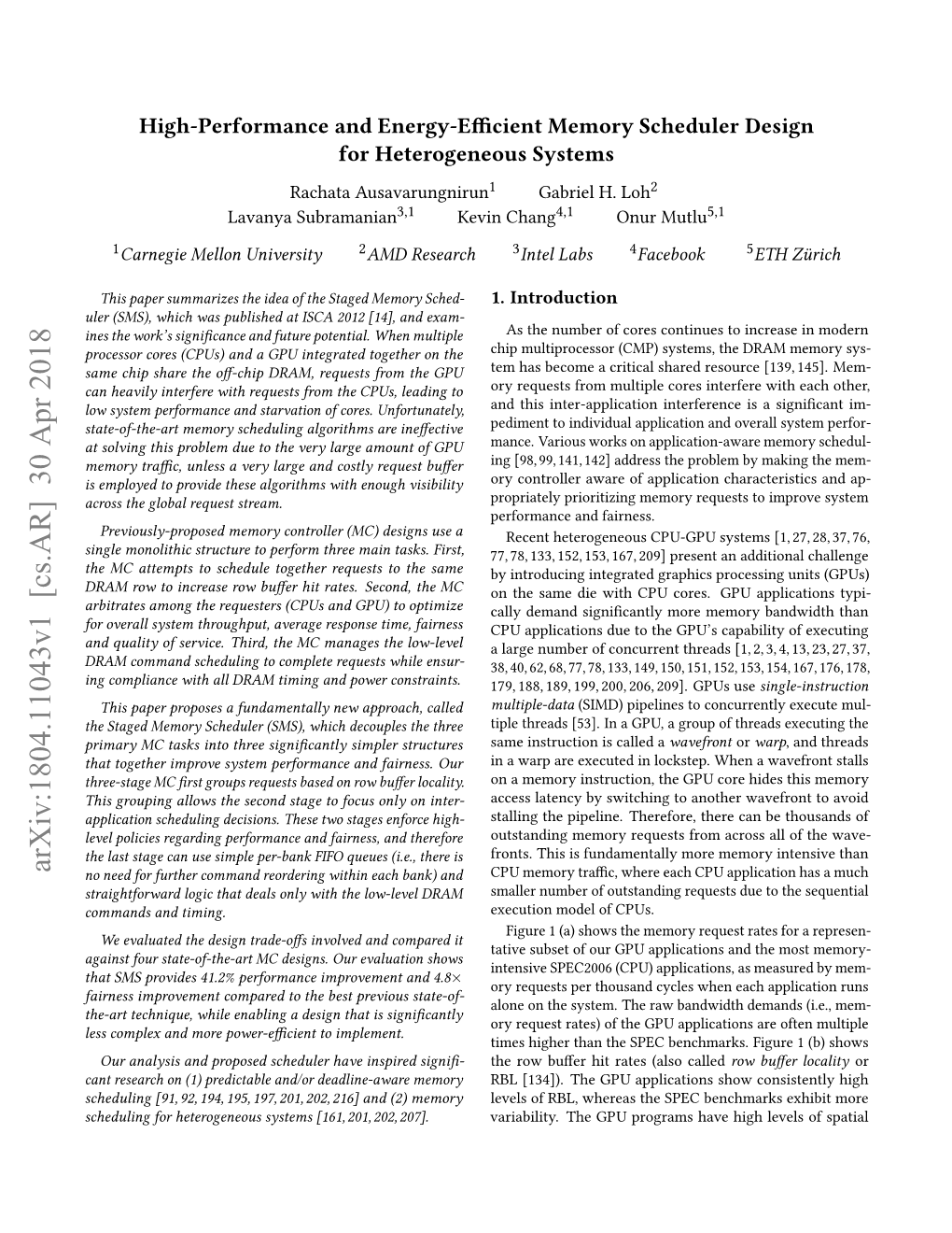 High-Performance and Energy-Effcient Memory Scheduler Design for Heterogeneous Systems