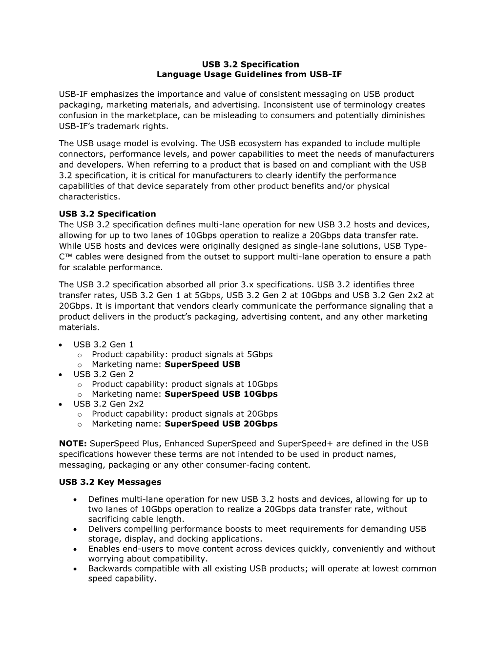 USB 3.2 Specification Language Usage Guidelines from USB-IF USB