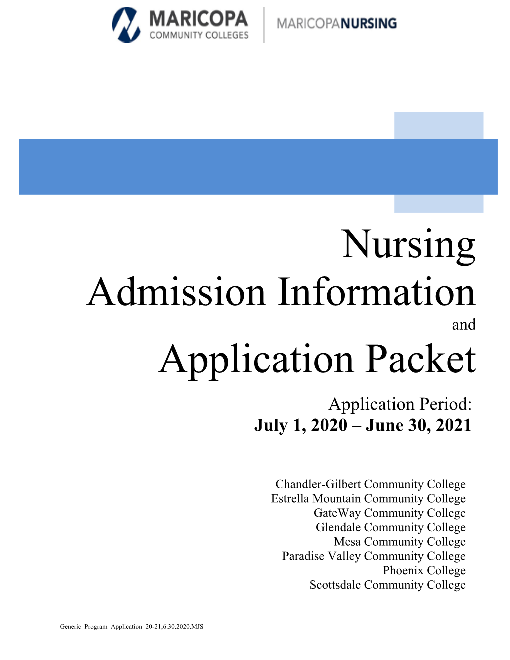 Nursing Admission Information Application Packet