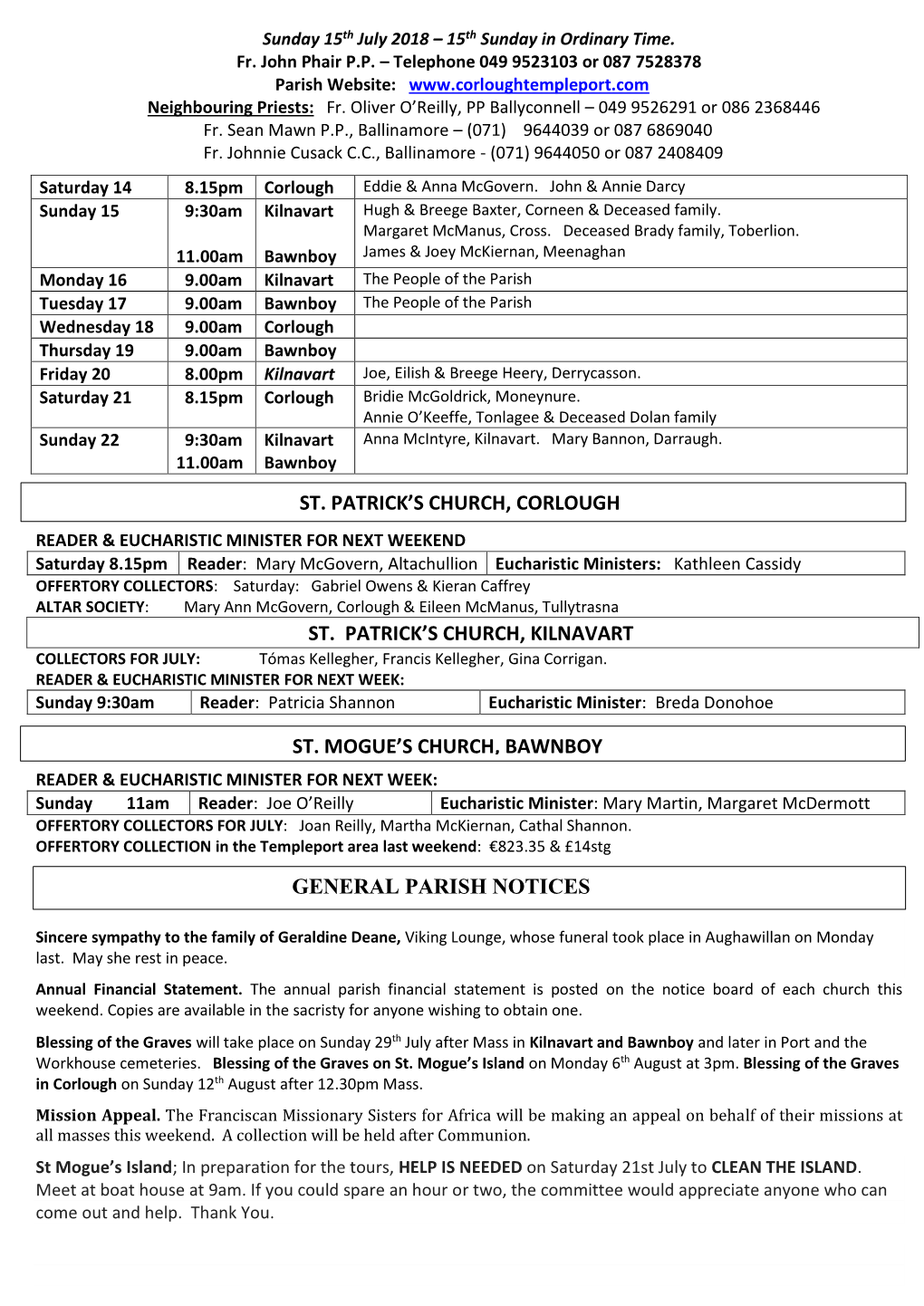 Templeport Parish Newsletter