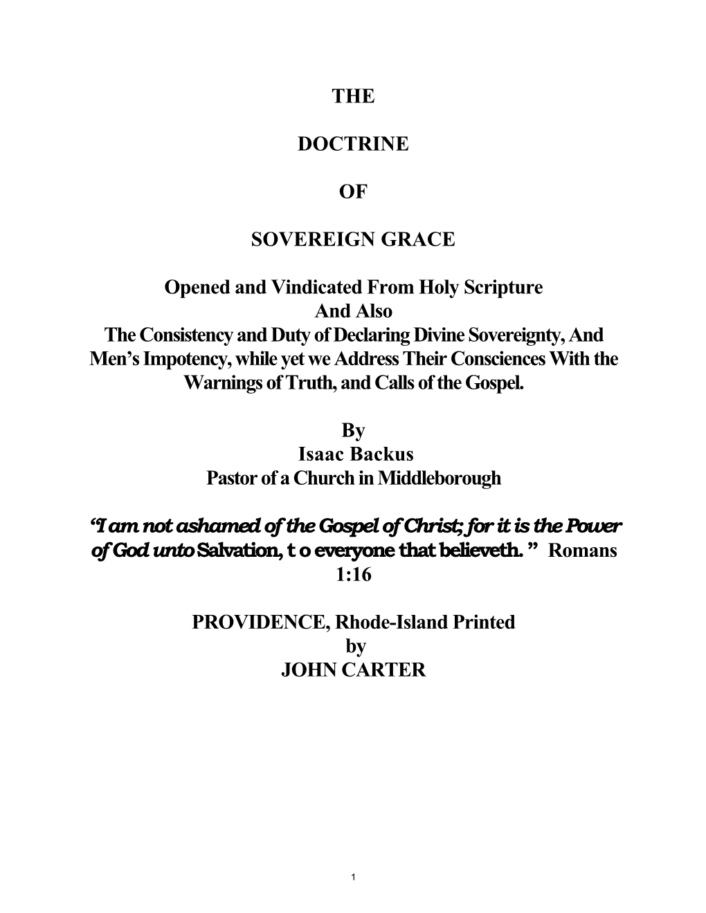 The Doctrine of Sovereign Grace by Isaac Backus