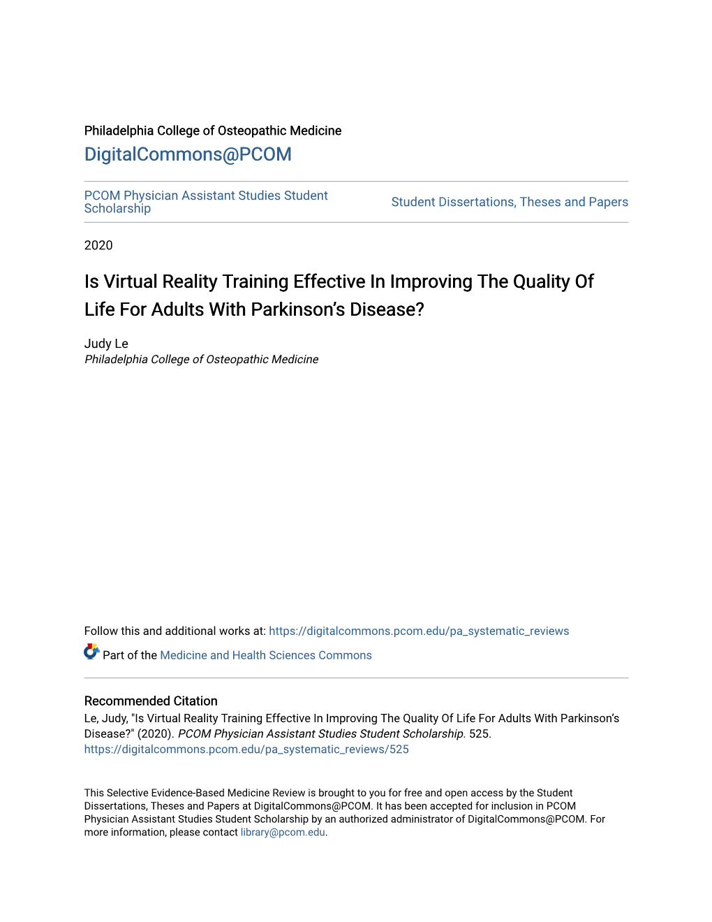 Is Virtual Reality Training Effective in Improving the Quality of Life for Adults with Parkinson’S Disease?