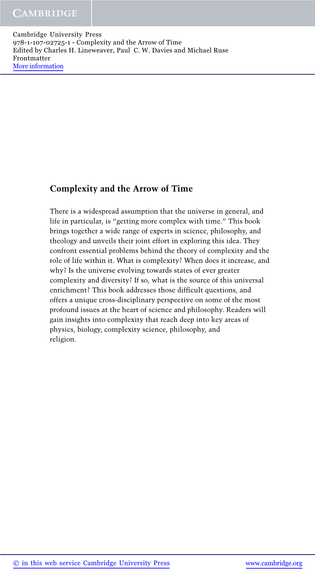 Complexity and the Arrow of Time Edited by Charles H