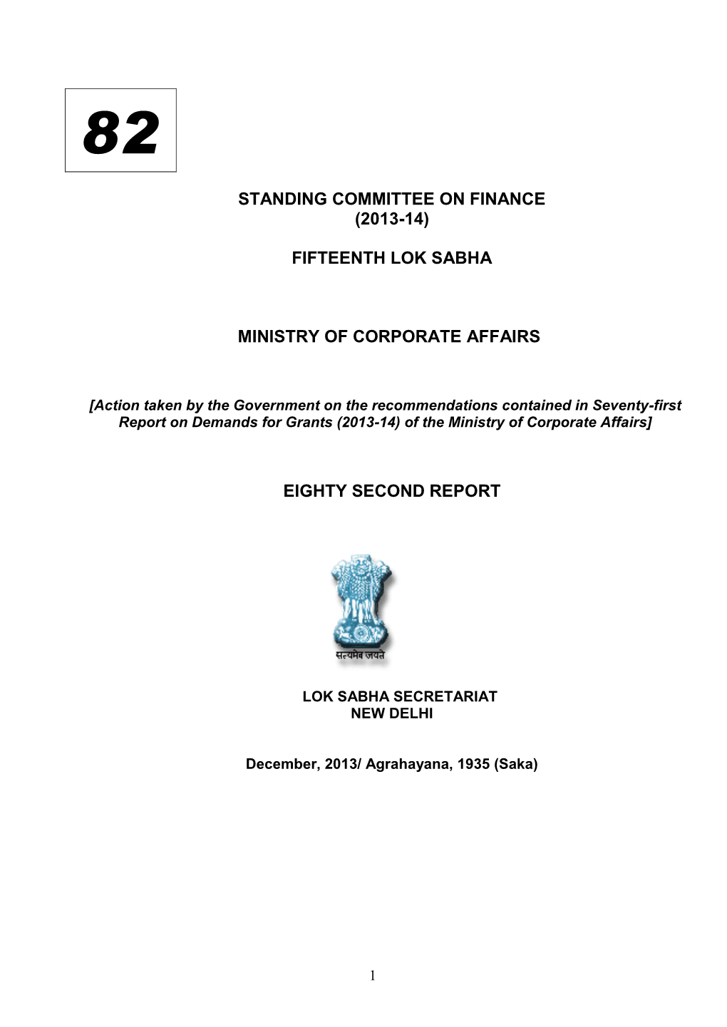 Standing Committee on Finance (2013-14) Fifteenth