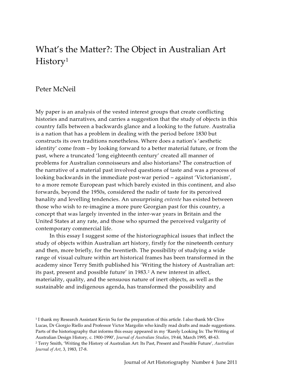 What's the Matter?: the Object in Australian Art History1