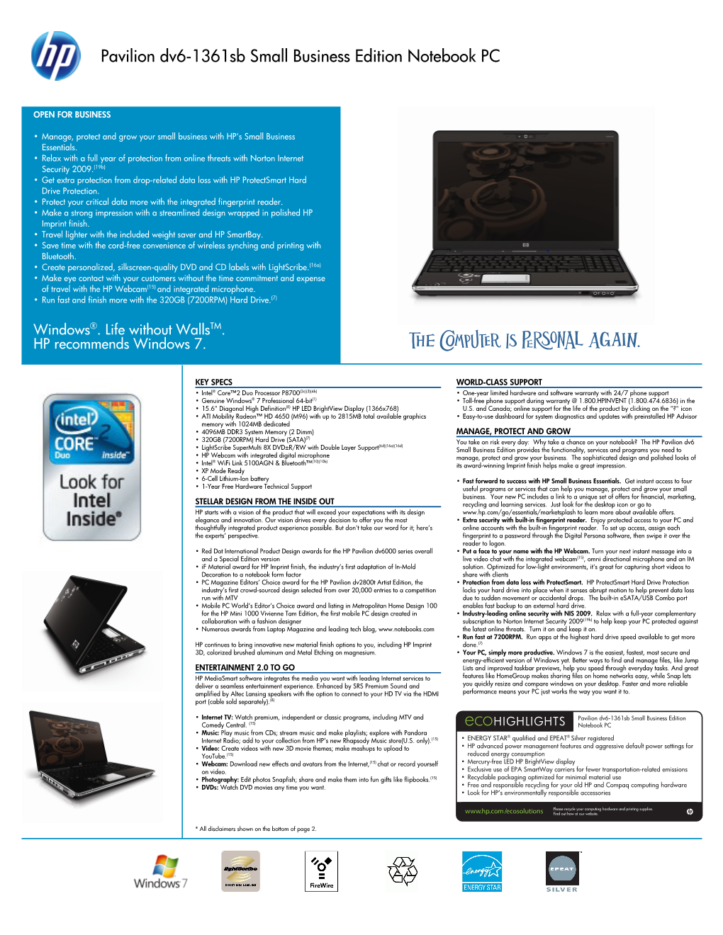 HP Pavilion Data Sheet