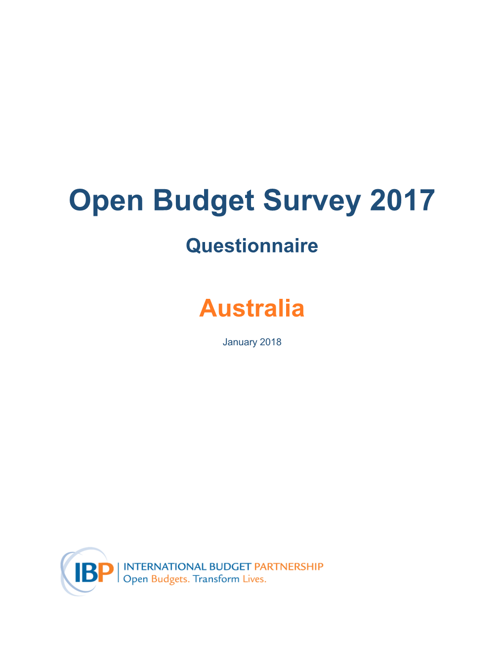 Australia Open Budget Survey 2017 Questionnaire