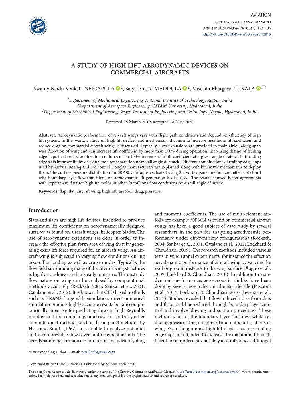 A Study of High Lift Aerodynamic Devices on Commercial Aircrafts