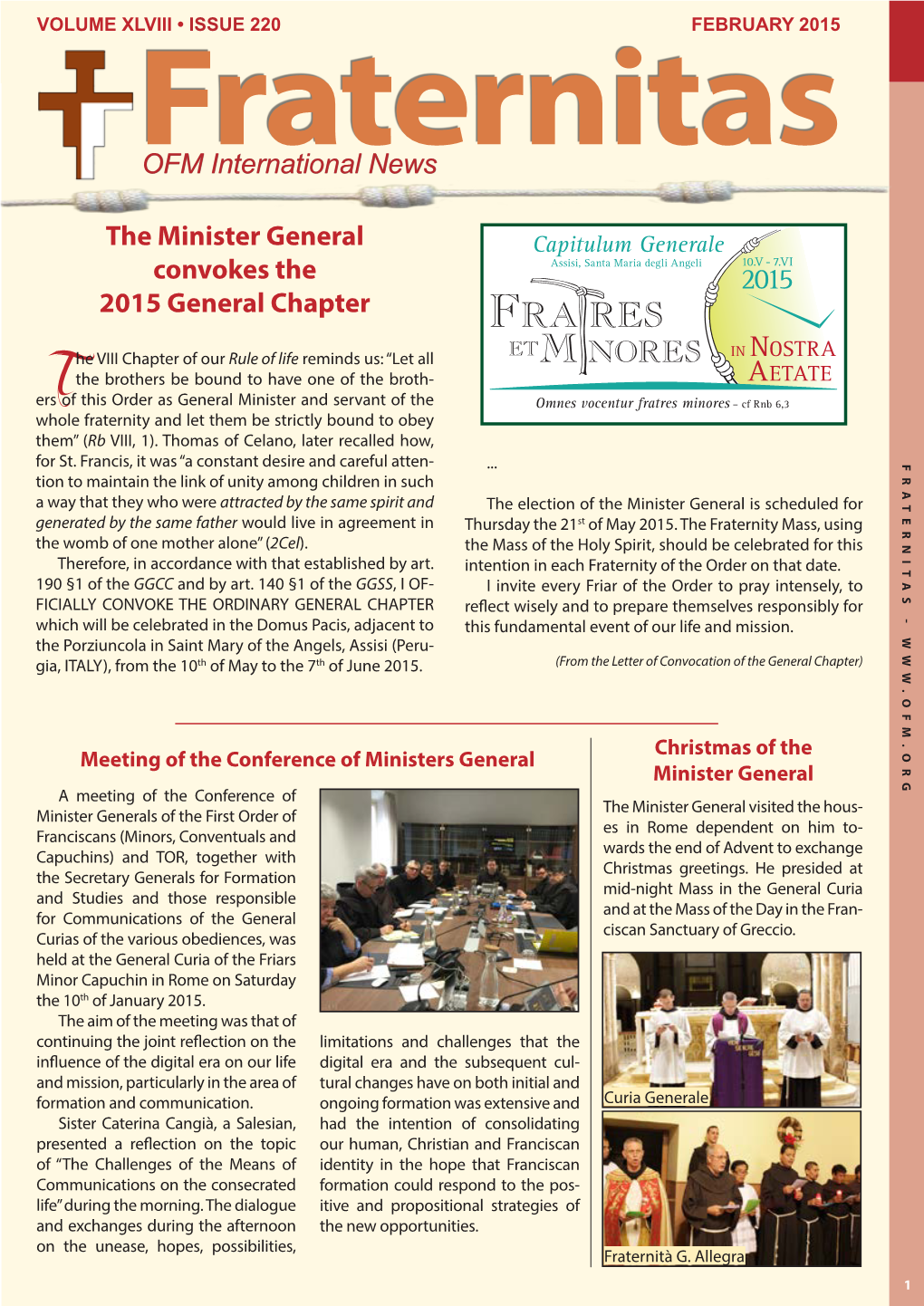OFM International News the Minister General Convokes the 2015 General Chapter