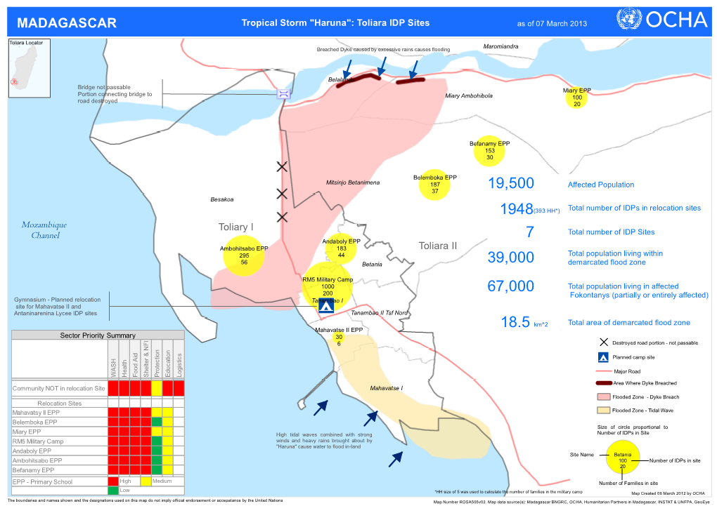 MADAGASCAR Tropical Storm "Haruna": Toliara IDP Sites As of 07 March 2013