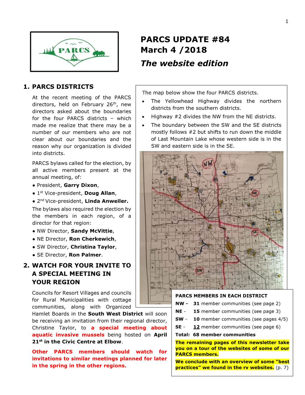 PARCS UPDATE #84 March 4 /2018