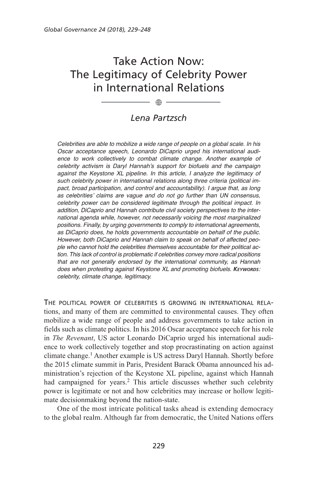 The Legitimacy of Celebrity Power in International Relations � Lena Partzsch