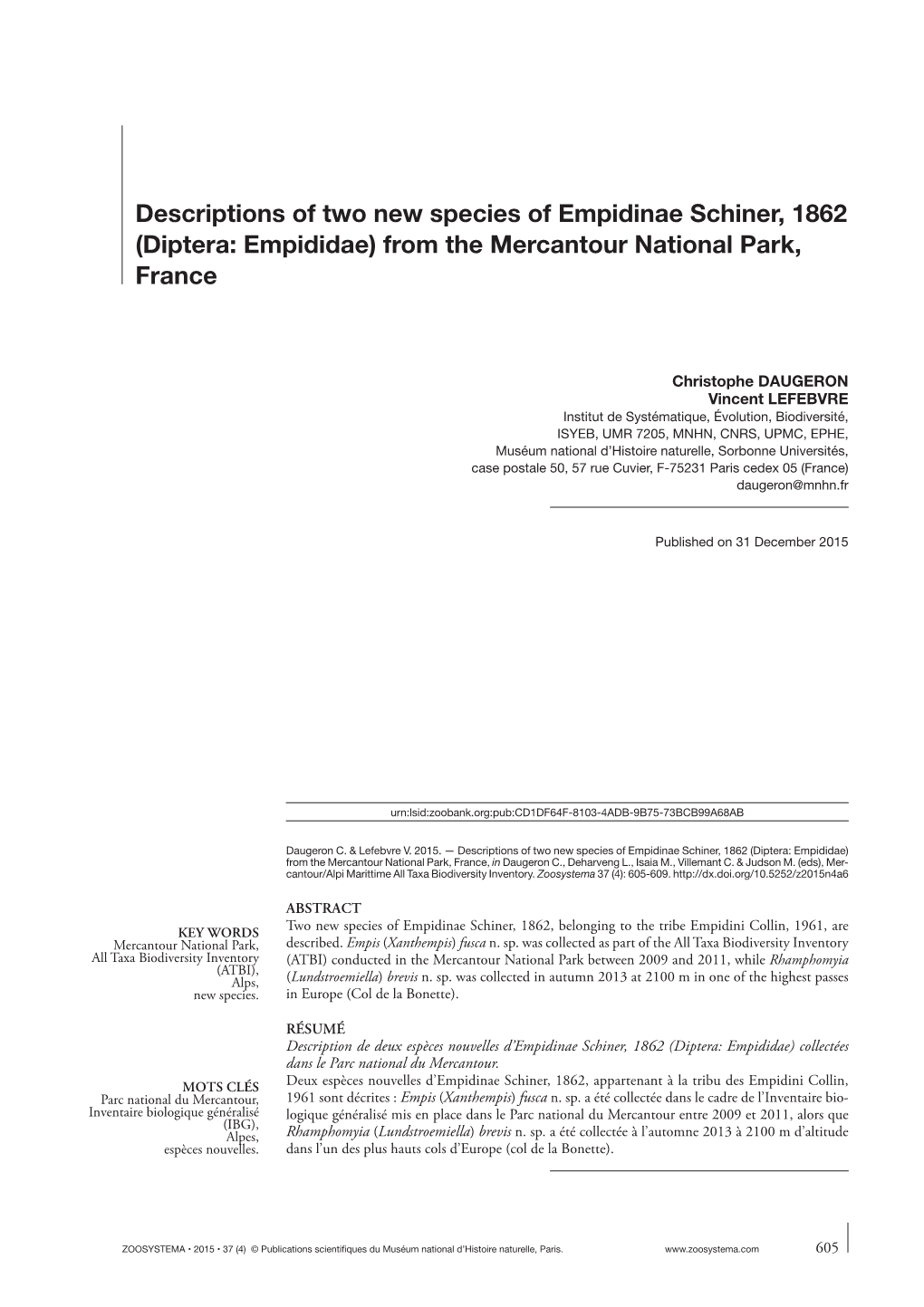 Descriptions of Two New Species of Empidinae Schiner, 1862 (Diptera: Empididae) from the Mercantour National Park, France