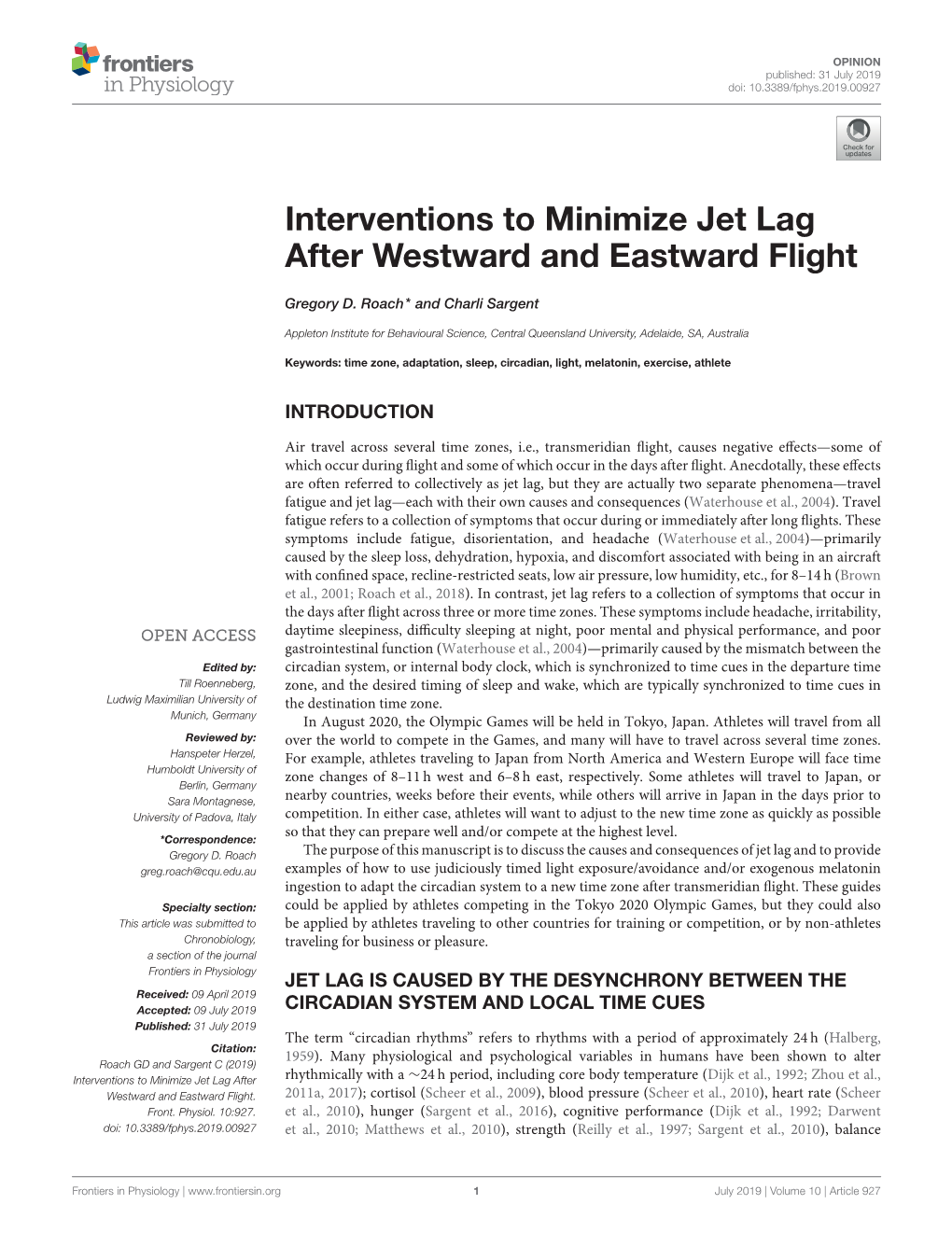 Interventions to Minimize Jet Lag After Westward and Eastward Flight