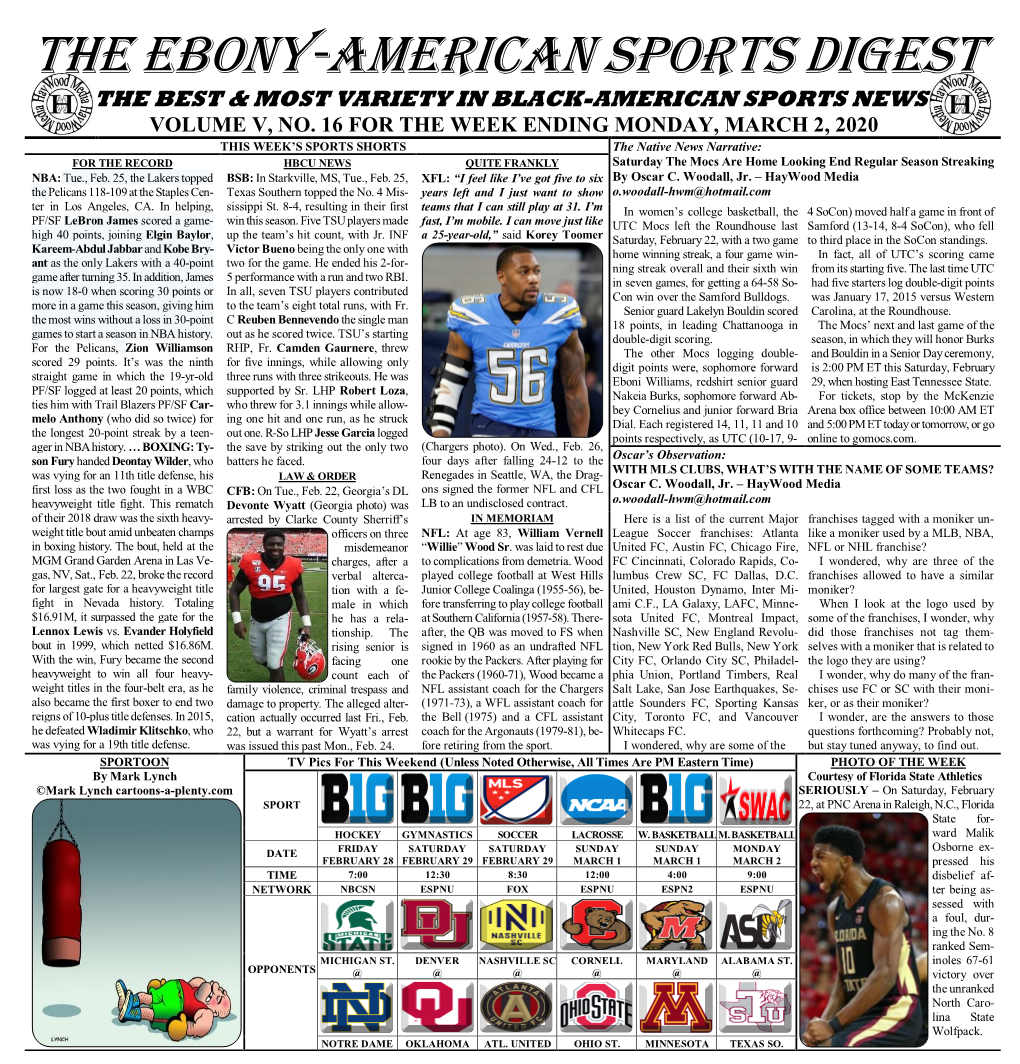 The Ebony-American Sports Digest the BEST & MOST VARIETY in BLACK-AMERICAN SPORTS NEWS VOLUME V, NO