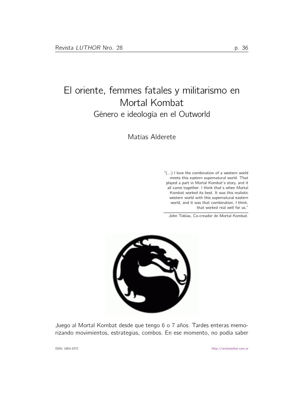 El Oriente, Femmes Fatales Y Militarismo En Mortal Kombat Género E Ideología En El Outworld