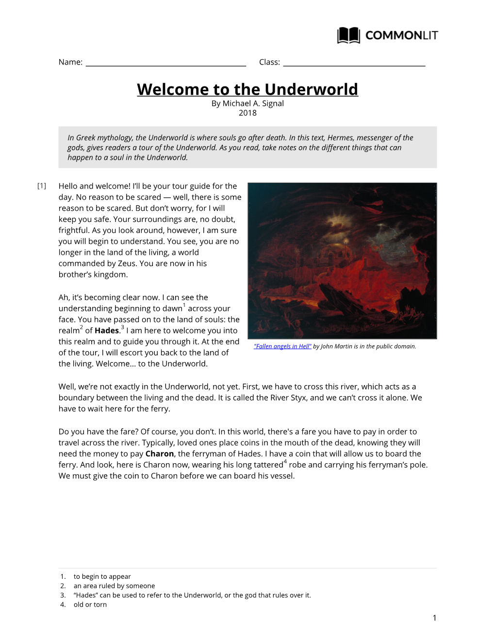 Commonlit | Welcome to the Underworld