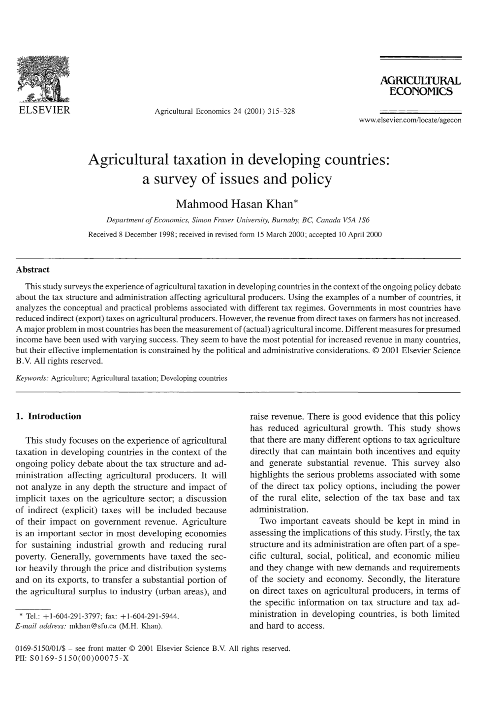 Agricultural Taxation in Developing Countries