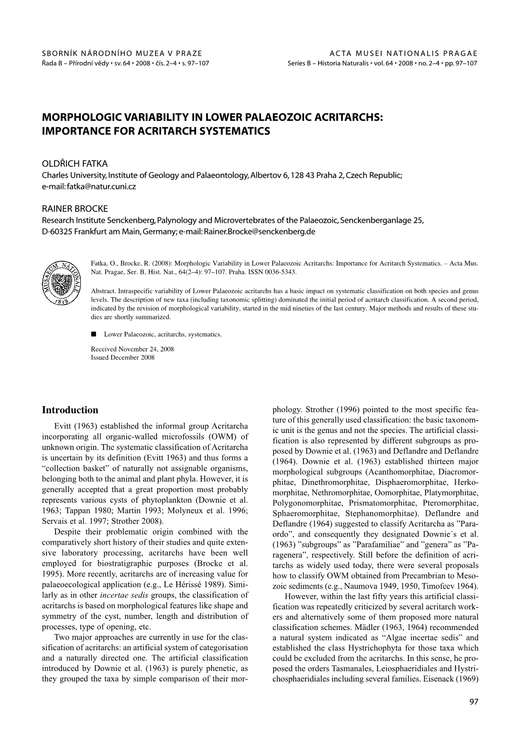 Importance for Acritarch Systematics