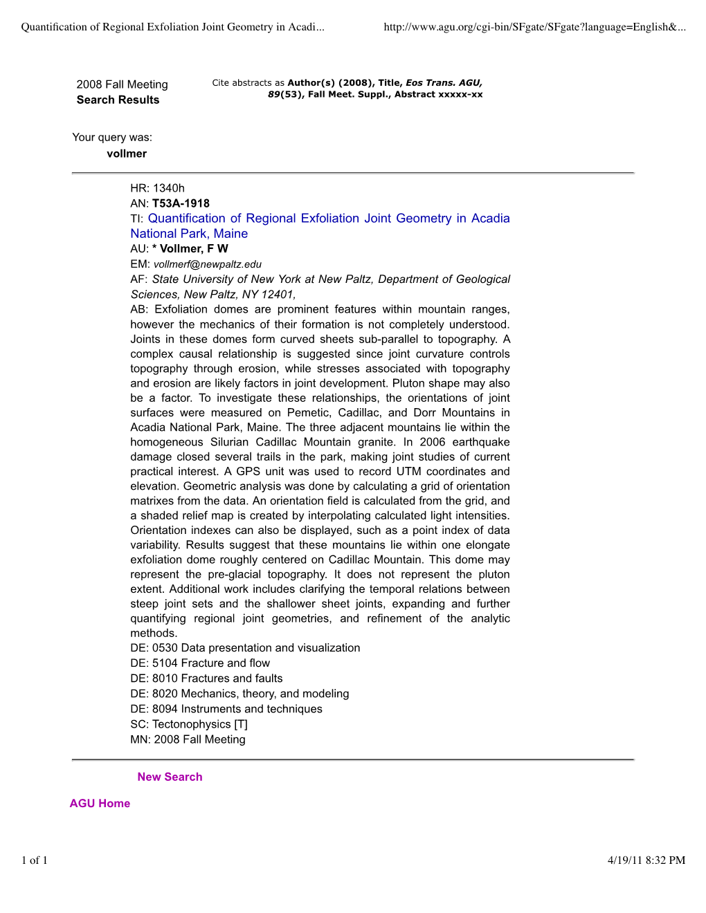 Quantification of Regional Exfoliation Joint Geometry in Acadia National