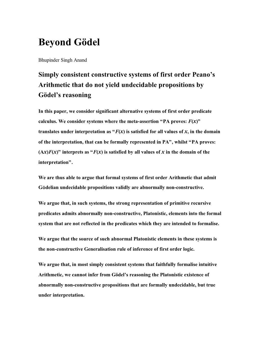 Beyond Gödel