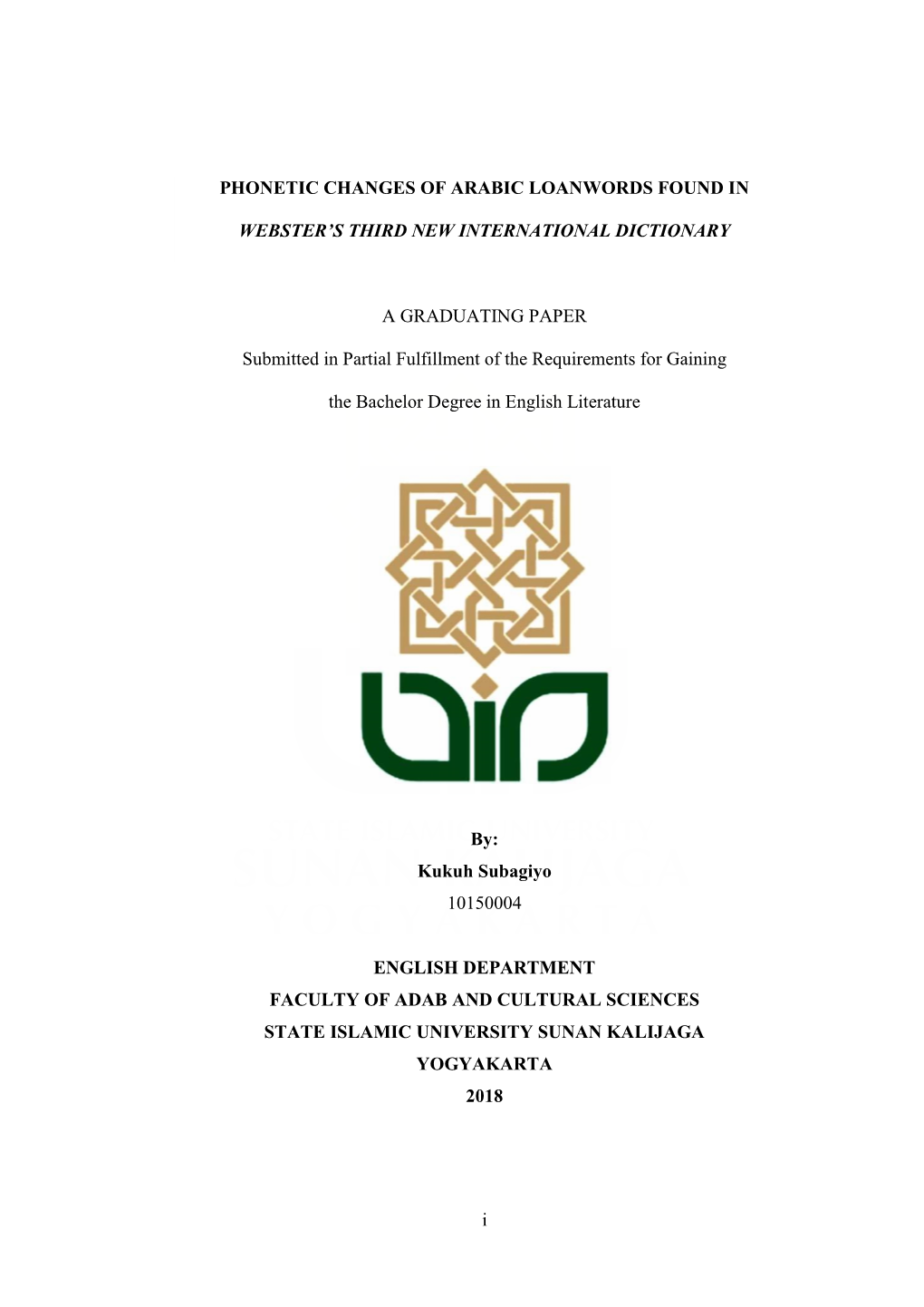 I PHONETIC CHANGES of ARABIC LOANWORDS FOUND IN