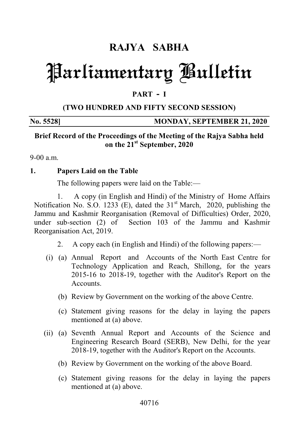 RAJYA SABHA Parliamentary Bulletin