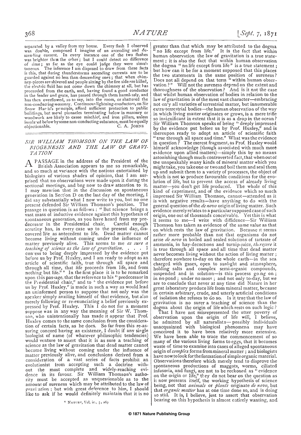 NATURE L Sept. 7, 1871