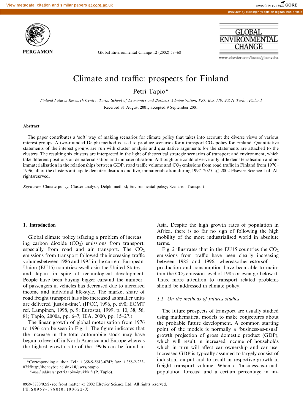 Climate and Traffic: Prospects for Finland