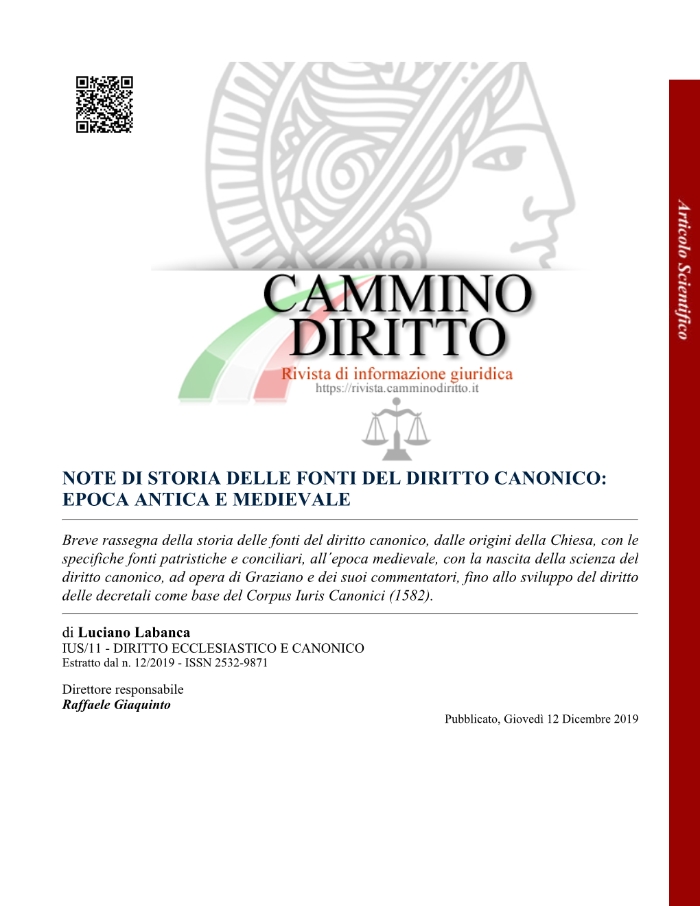 Note Di Storia Delle Fonti Del Diritto Canonico: Epoca Antica E Medievale