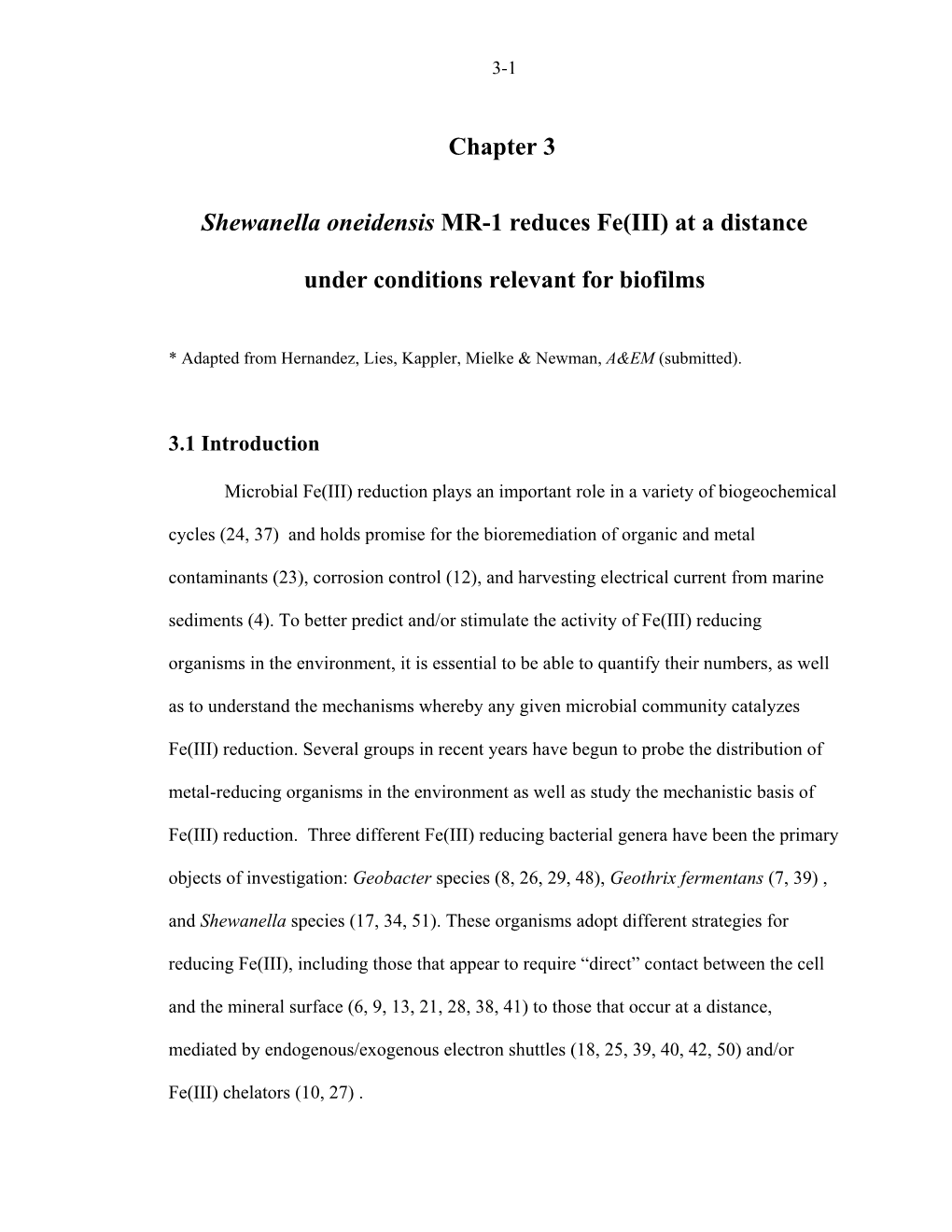 Chapter 3 Shewanella Oneidensis MR-1 Reduces Fe(III)