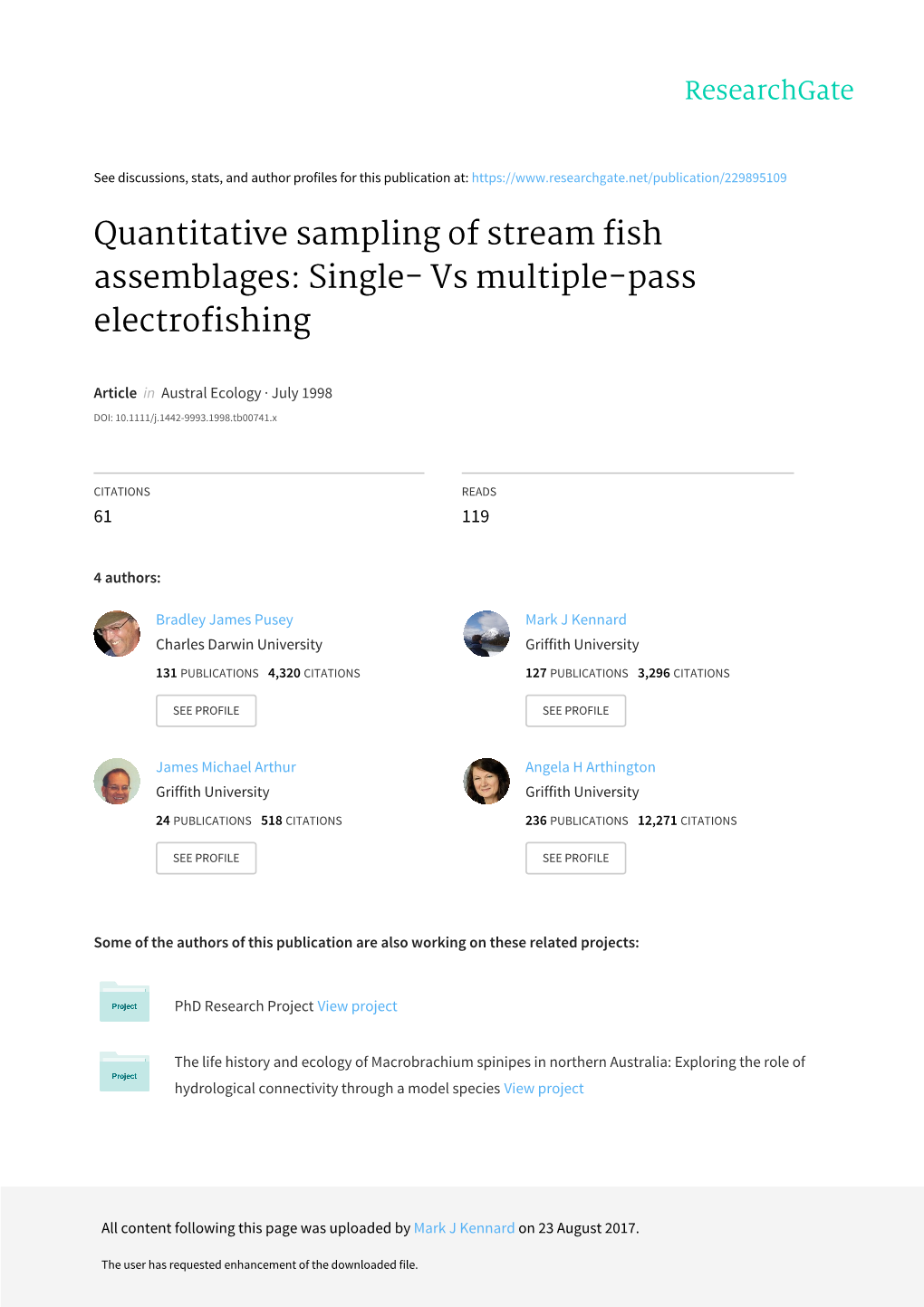 Quantitative Sampling of Stream Fish Assemblages: Single- Vs Multiple-Pass Electrofishing