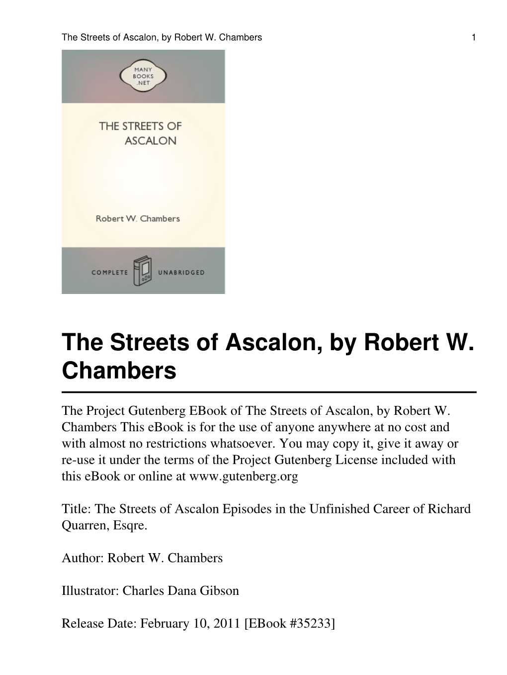 The Streets of Ascalon, by Robert W. Chambers 1