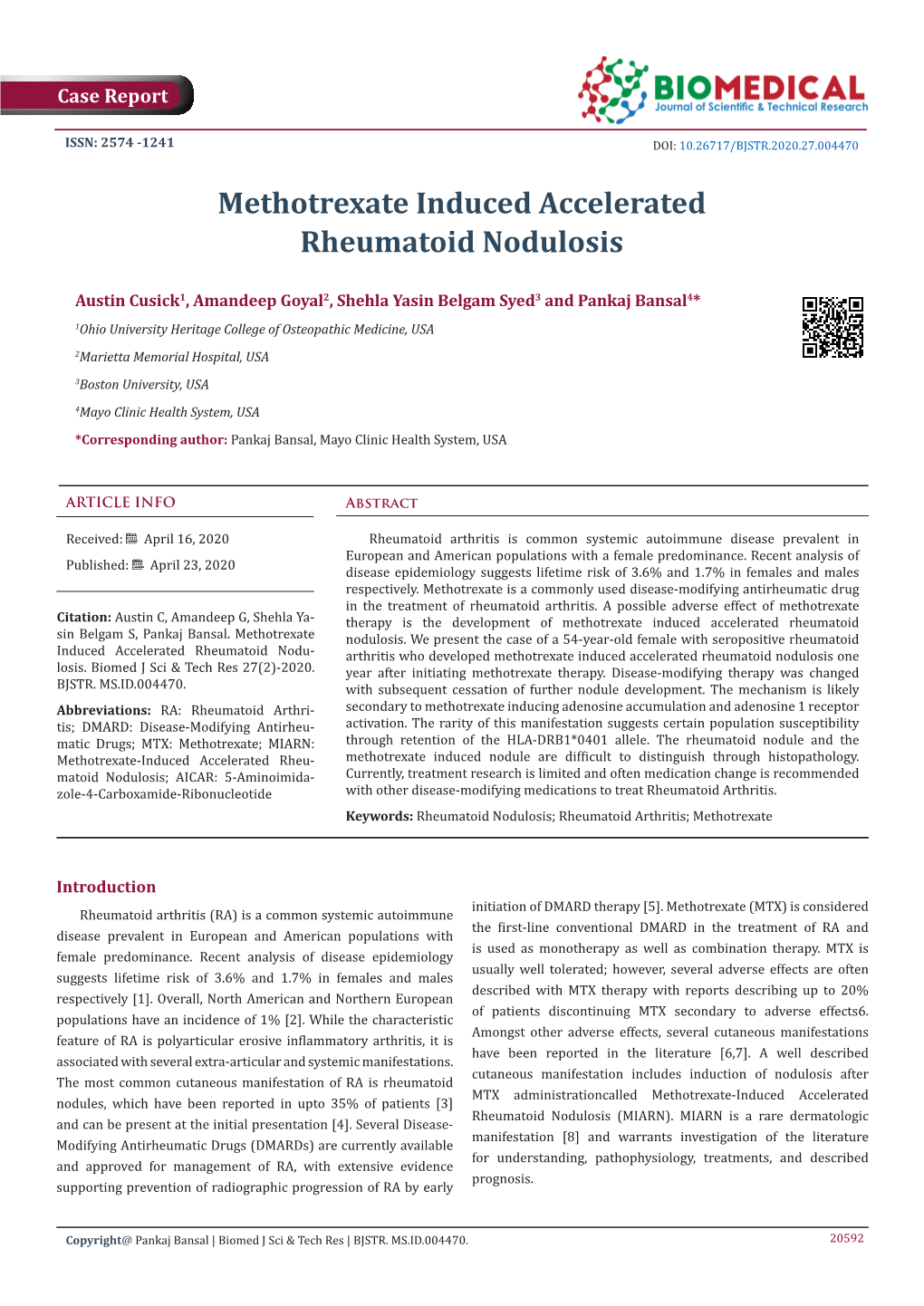 Methotrexate Induced Accelerated Rheumatoid Nodulosis