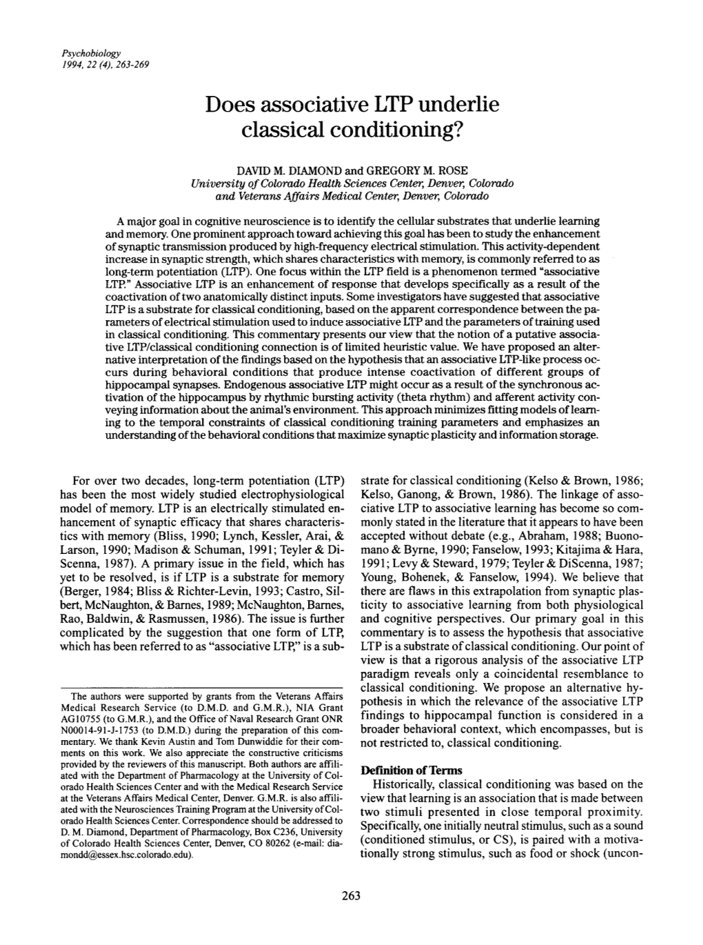 Does Associative LTP Underlie Classical Conditioning?