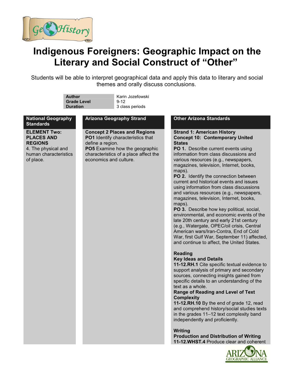 Indigenous Foreigners: Geographic Impact on the Literary and Social Construct of Other