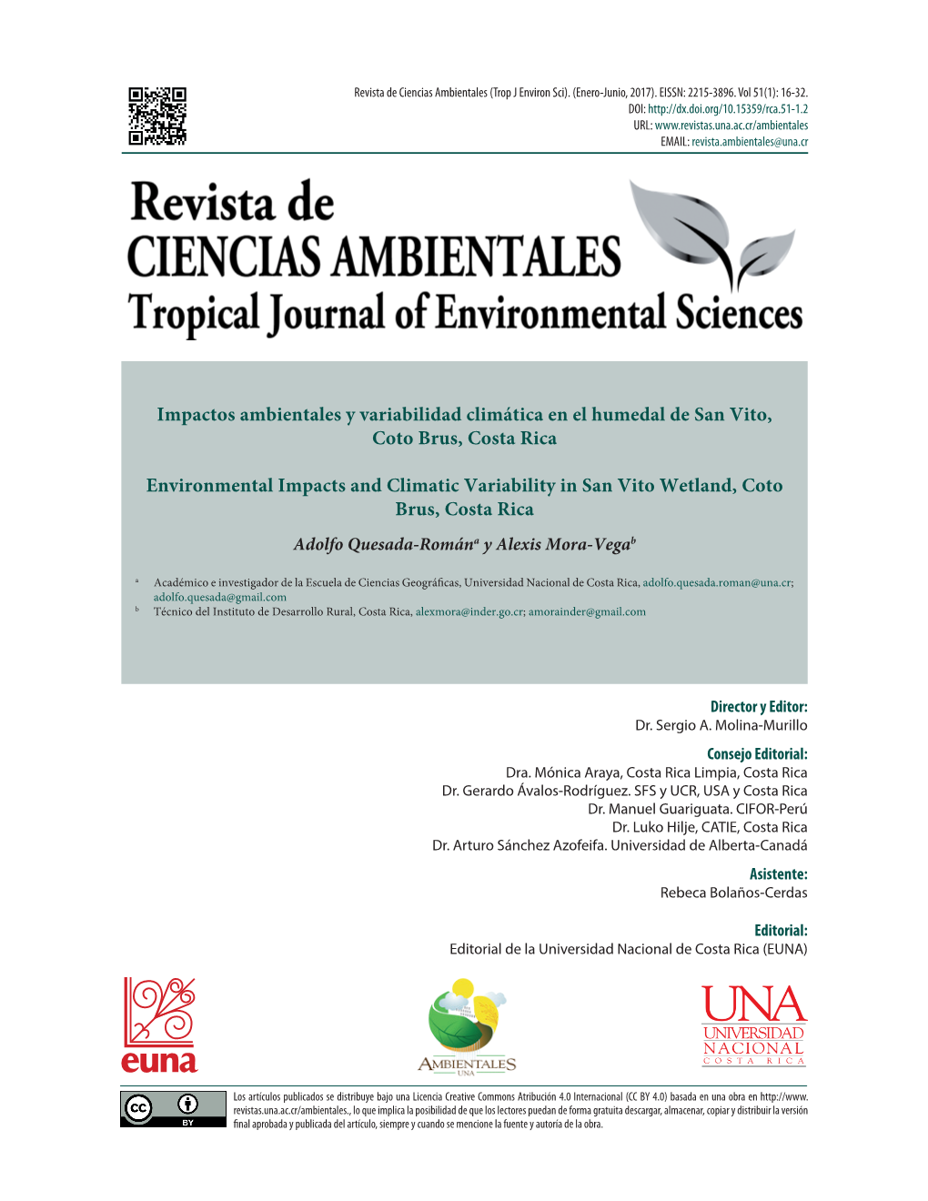 Impactos Ambientales Y Variabilidad Climática En El Humedal De San Vito, Coto Brus, Costa Rica