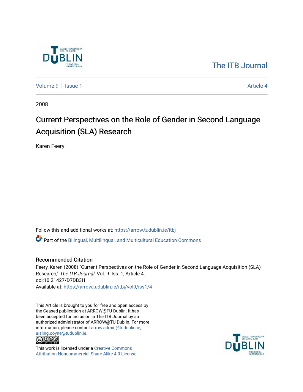 Current Perspectives on the Role of Gender in Second Language Acquisition (SLA) Research