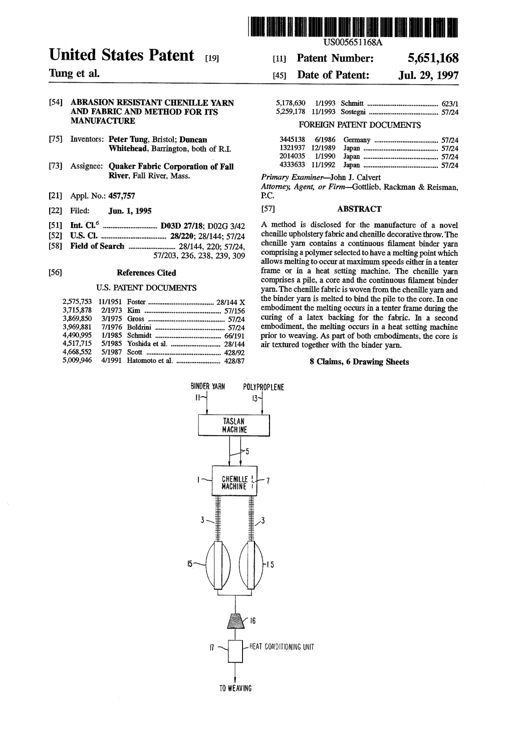 United States Patent 19 11 Patent Number: 5,651,168 Tung Et Al