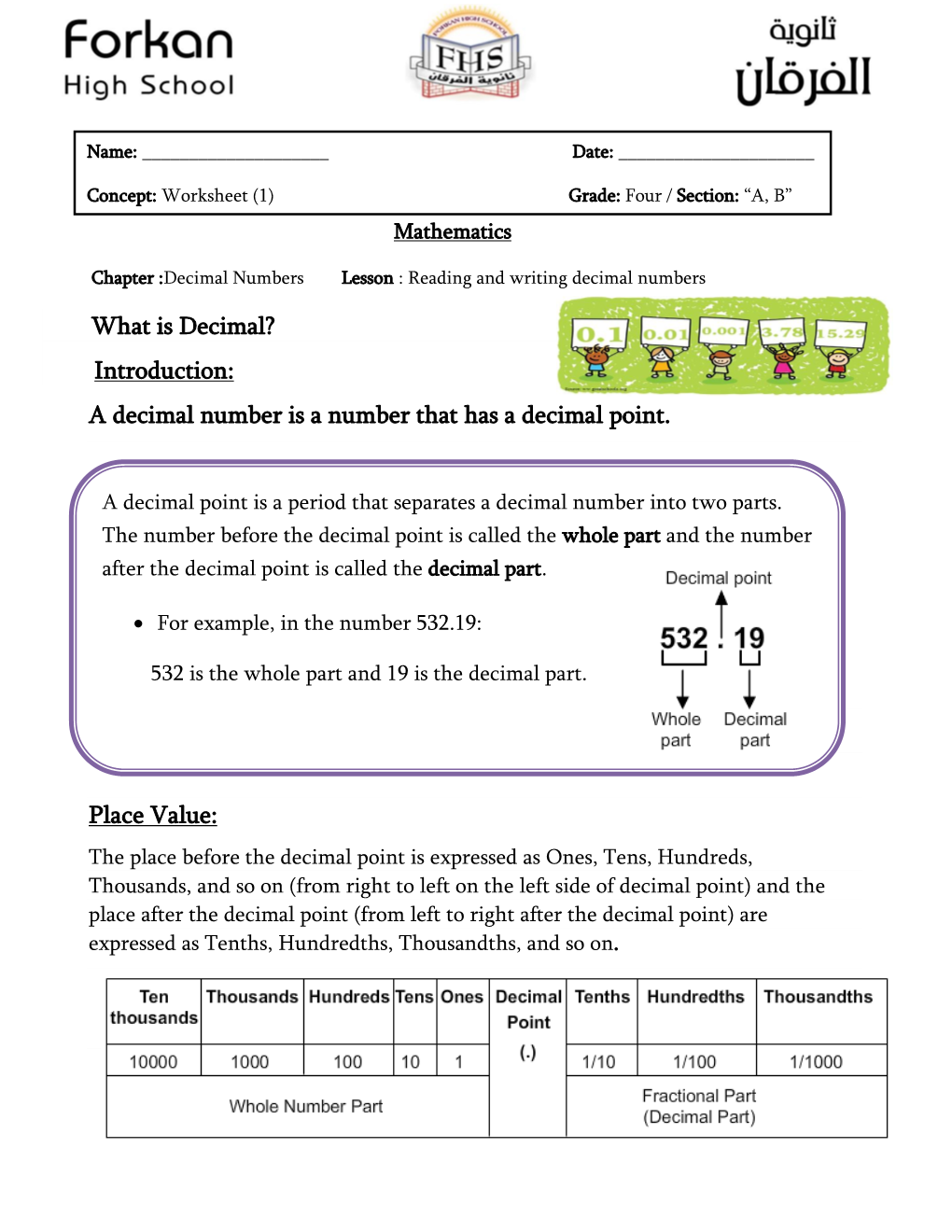 What Is Decimal? Introduction: a Decimal Number Is a Number That Has a Decimal Point