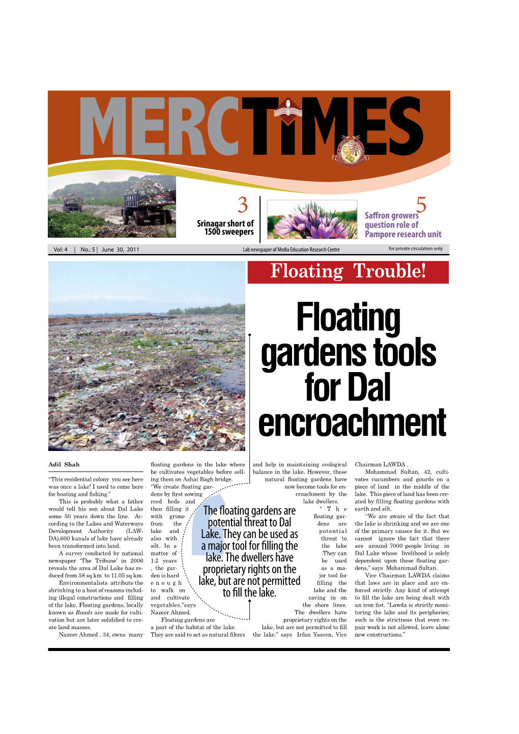 Floating Gardens Tools for Dal Encroachment