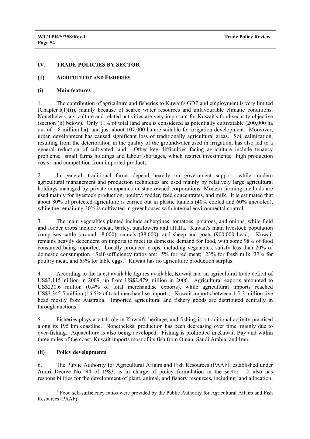 Iv. Trade Policies by Sector (1)