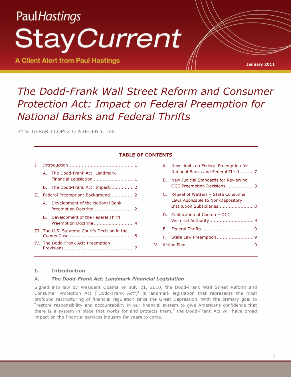 The Dodd-Frank Wall Street Reform and Consumer Protection Act: Impact on Federal Preemption for National Banks and Federal Thrifts