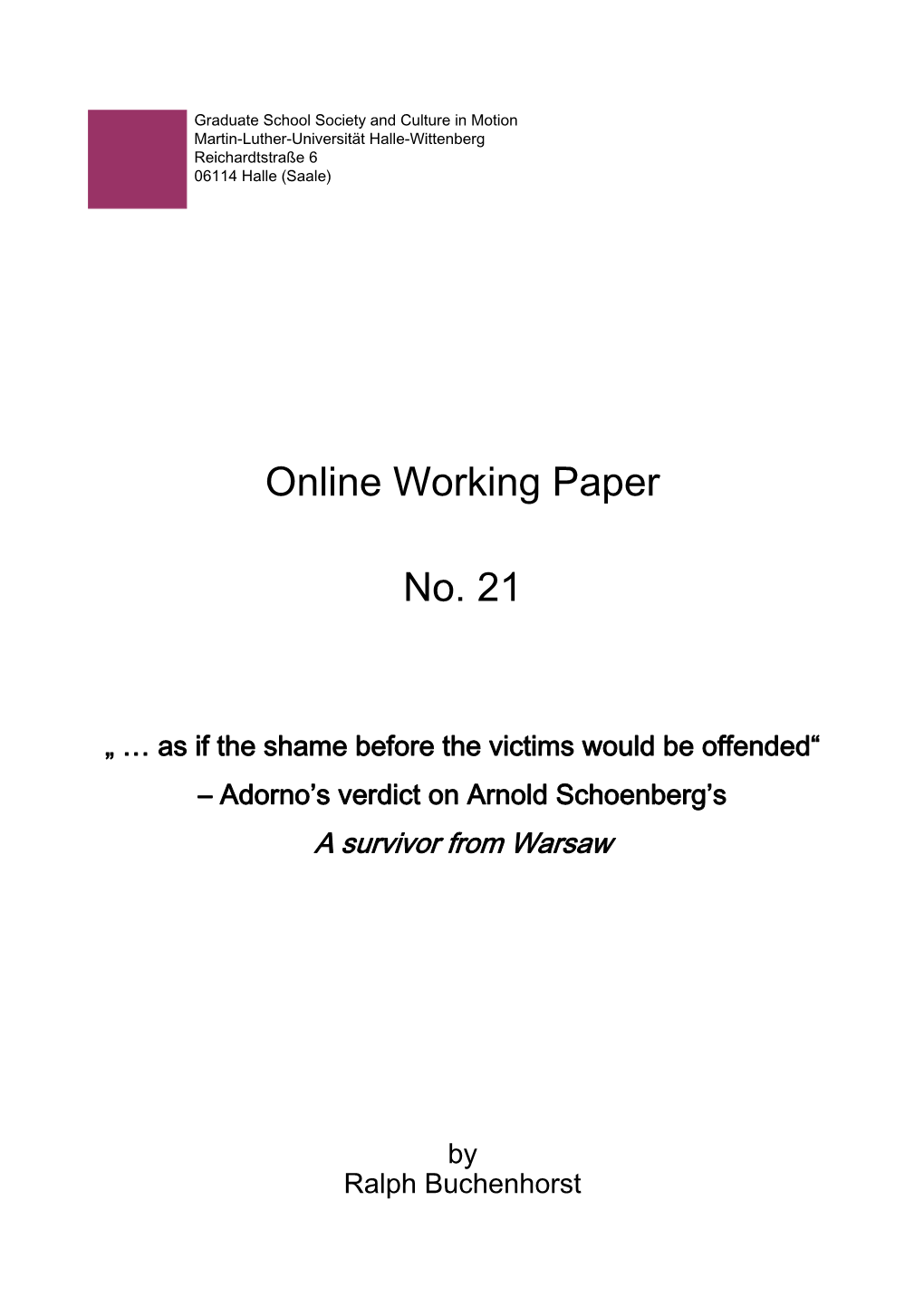 Online Working Paper No. 21