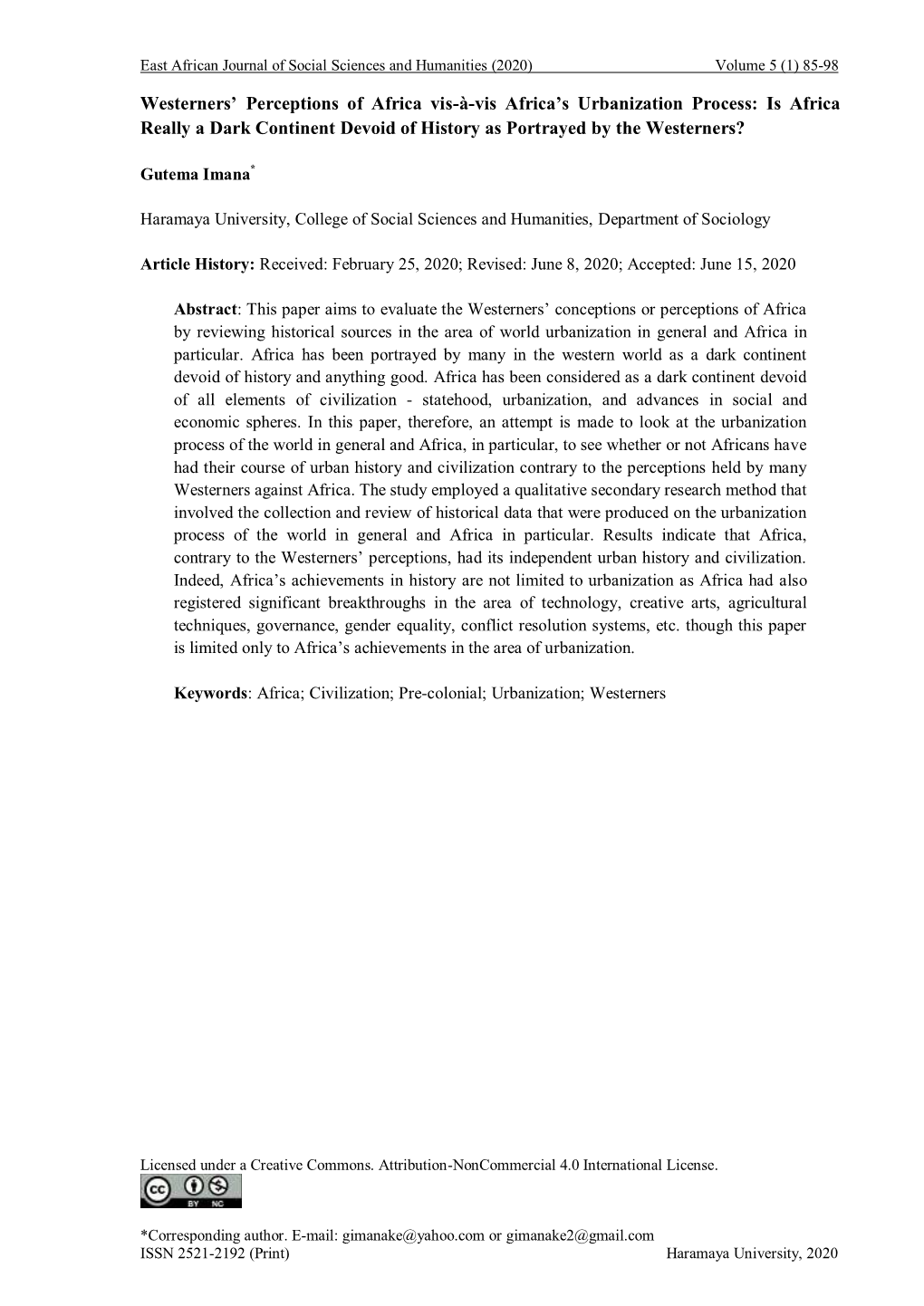 Westerners' Perceptions of Africa Vis-À-Vis Africa's Urbanization Process