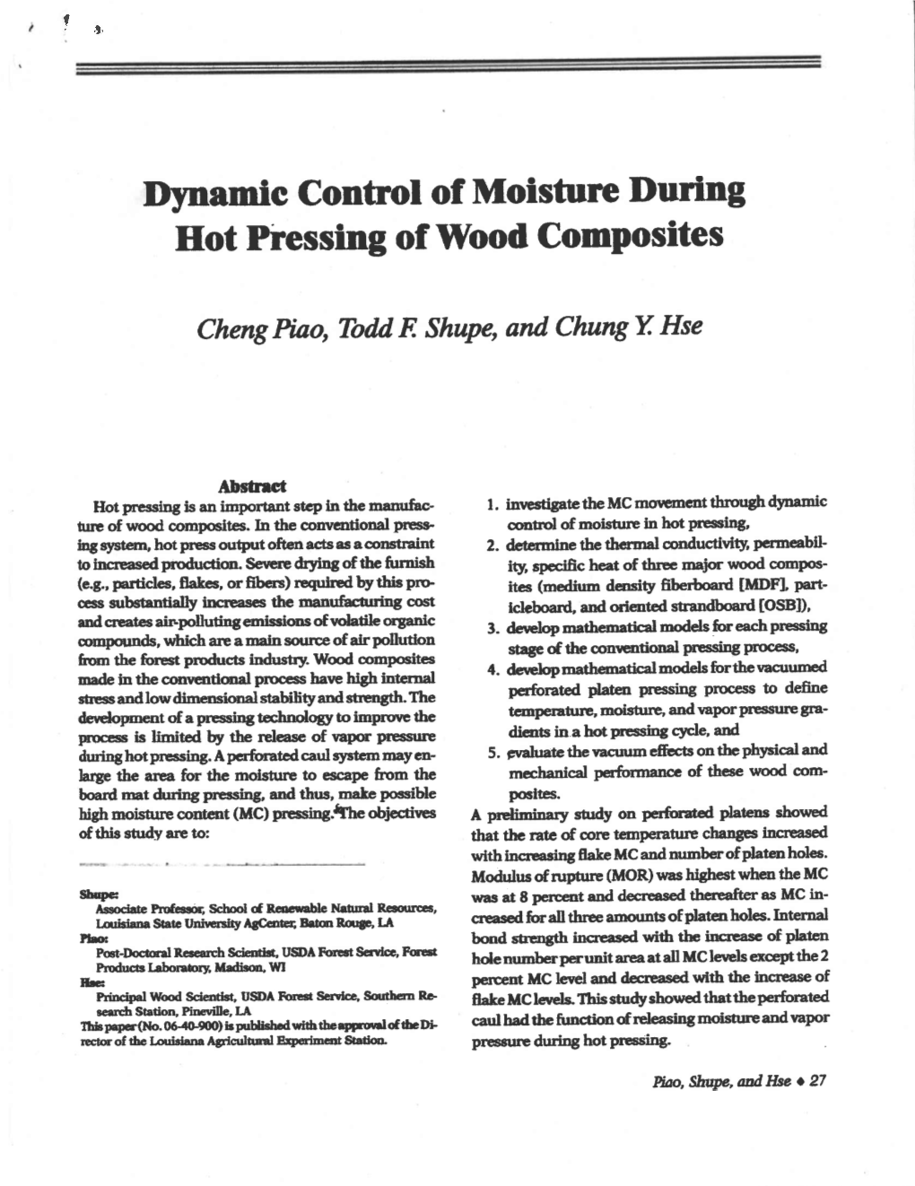 Dynamic Control of Moisture During Hot Pressing of Wood Composites