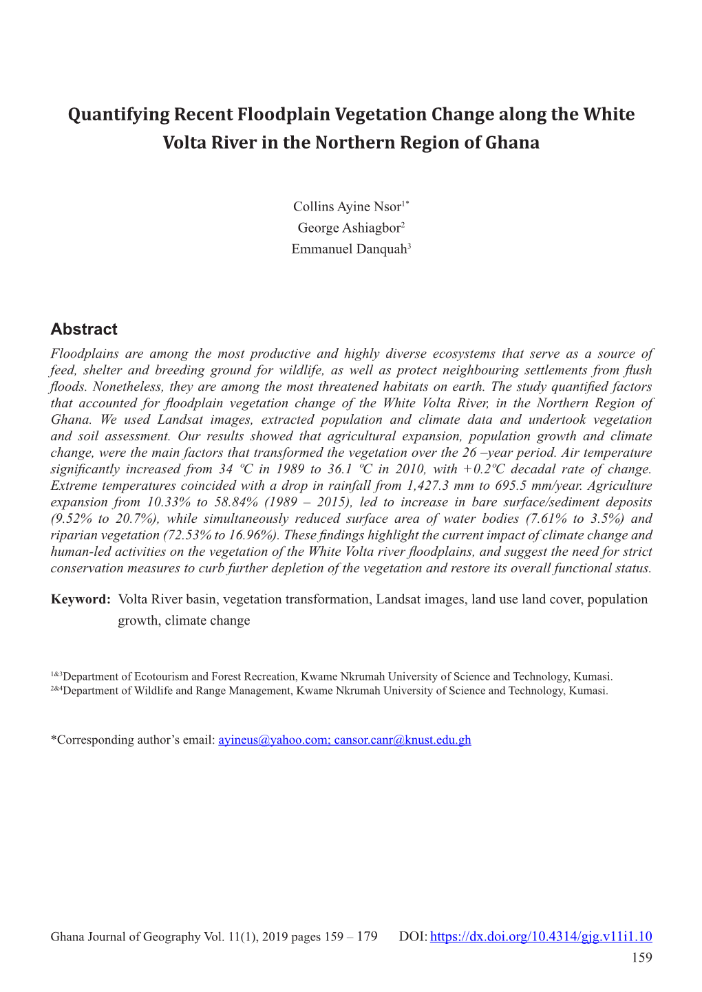 Quantifying Recent Floodplain Vegetation Change Along the White Volta River in the Northern Region of Ghana